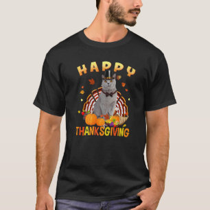 Happy Thanksgiving Grey Cat Turkey Pilgrim Hat  Ho T-Shirt