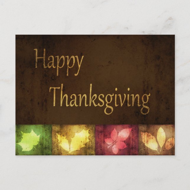 Happy Thanksgiving Grunge Leaves Holiday Postcard (Front)