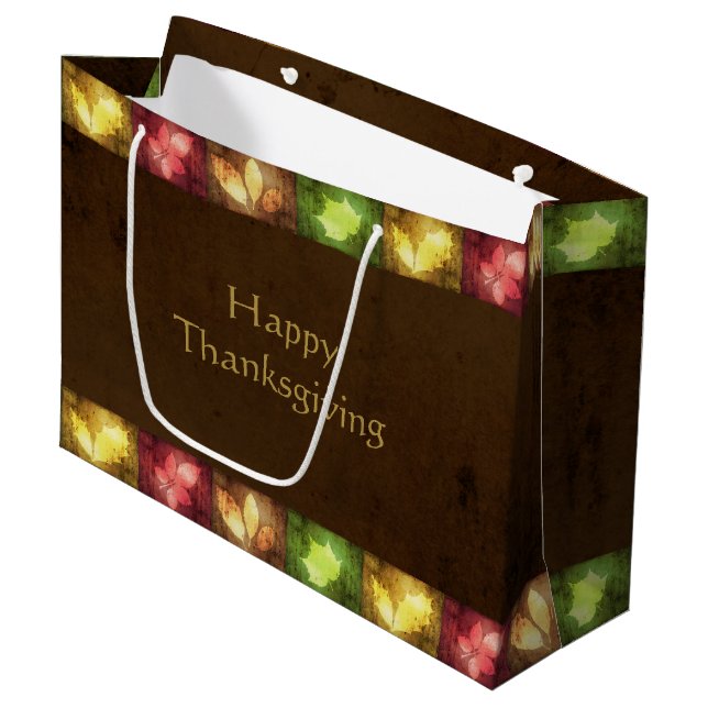 Happy Thanksgiving Grunge Leaves Large Gift Bag (Front Angled)