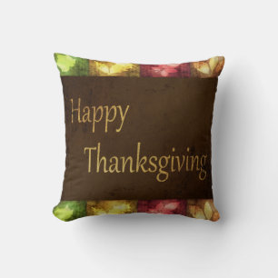 Happy Thanksgiving Grunge Leaves Throw Pillow