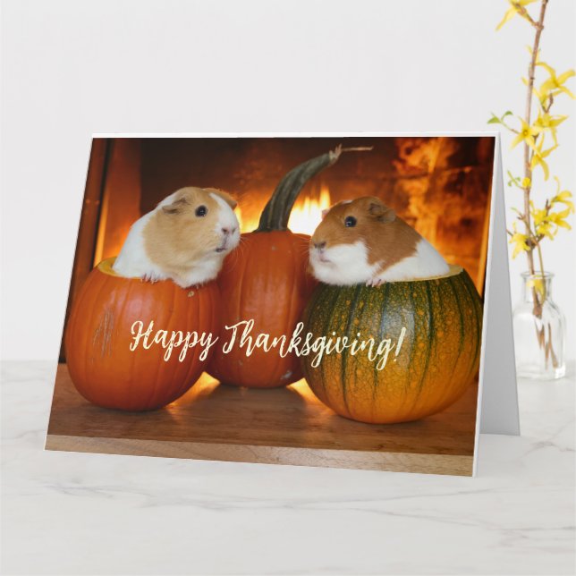 Happy Thanksgiving Guinea Pigs Card (Yellow Flower)