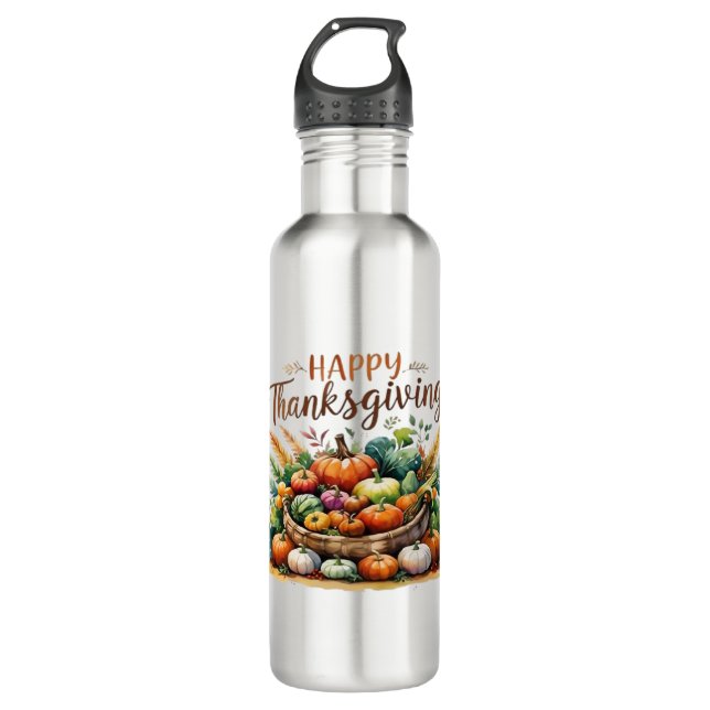 Happy Thanksgiving – Harvest Basket with Pumpkins  710 Ml Water Bottle (Front)