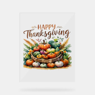 Happy Thanksgiving – Harvest Basket with Pumpkins  Acrylic Sign