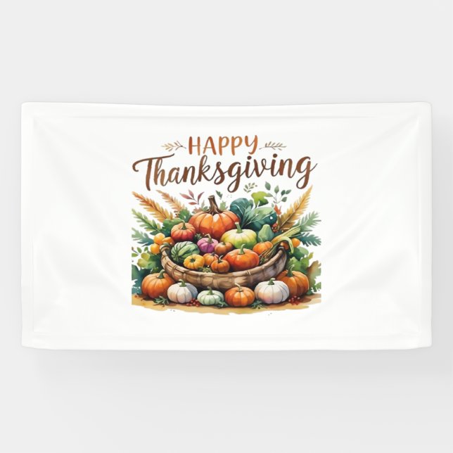 Happy Thanksgiving – Harvest Basket with Pumpkins  Banner (Horizontal)