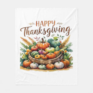 Happy Thanksgiving – Harvest Basket with Pumpkins Fleece Blanket