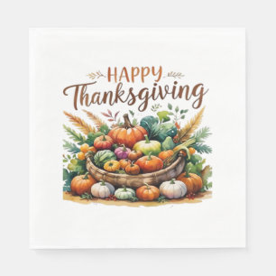 Happy Thanksgiving – Harvest Basket with Pumpkins Napkin