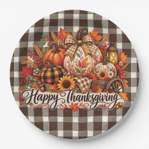 Happy Thanksgiving Harvest Cart  Paper Plate