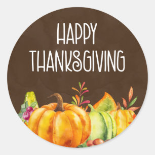 Happy Thanksgiving Harvest Pumpkins Classic Round Sticker
