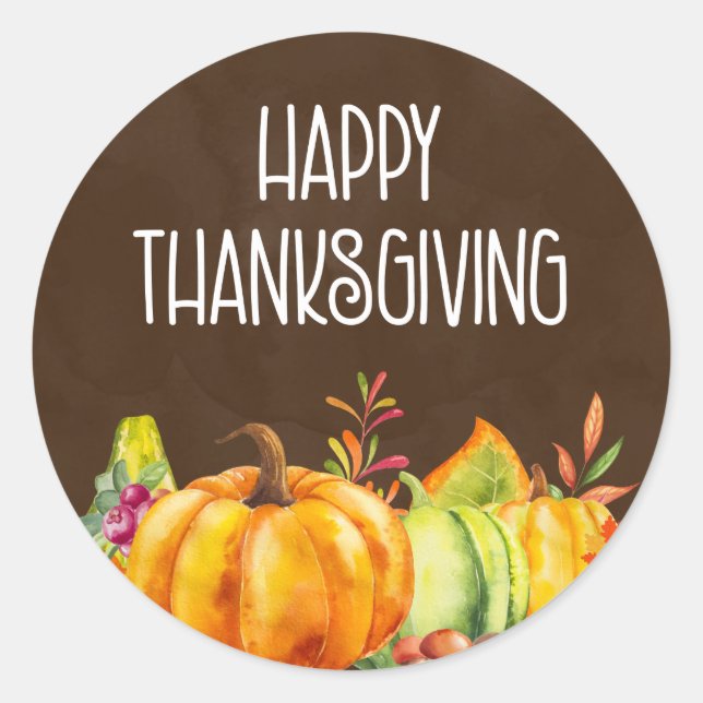 Happy Thanksgiving Harvest Pumpkins Classic Round Sticker (Front)