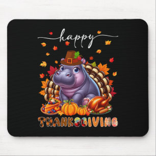 Happy Thanksgiving Hippo Costume Turkey Fall Leave Mouse Pad