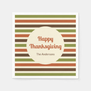 Happy Thanksgiving Host Name Autumn Colours Stripe Napkin