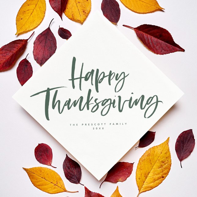 Happy Thanksgiving hunter green brush script Napkin (Creator Uploaded)