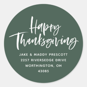 Happy Thanksgiving hunter green return address Classic Round Sticker
