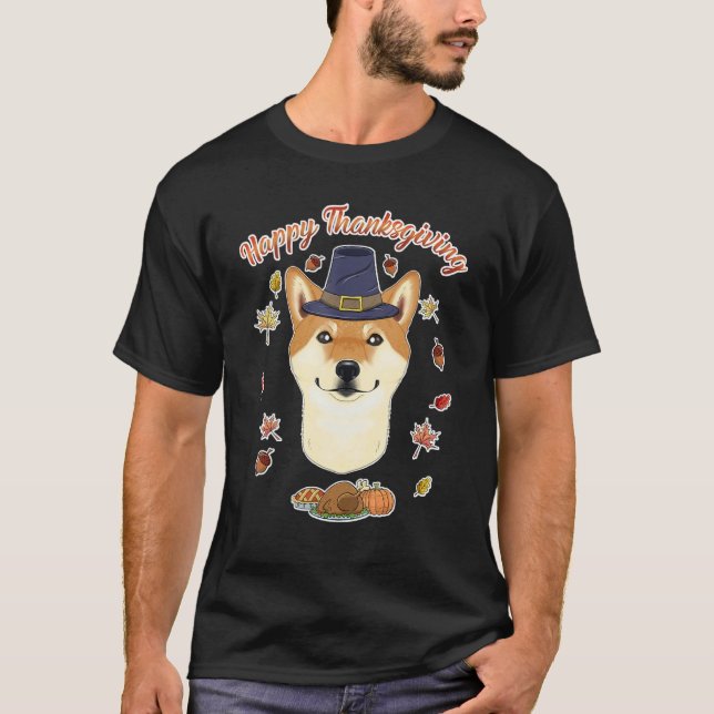 Happy Thanksgiving I Dog  I Shiba Inu T-Shirt (Front)