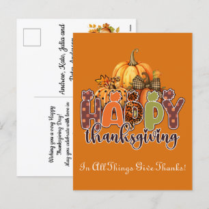 Happy Thanksgiving - In All Things Give Thanks Holiday Postcard