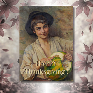 Happy Thanksgiving Italian Boy with Pumpkin Card