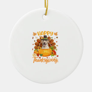 Happy Thanksgiving Labrador Dog Turkey Pumpkin Lon Ceramic Ornament