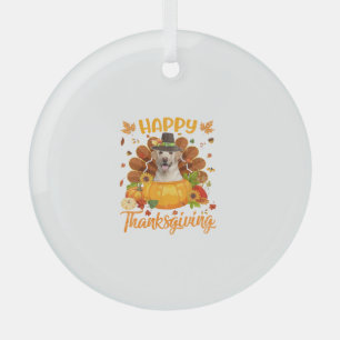 Happy Thanksgiving Labrador Dog Turkey Pumpkin Lon Glass Ornament