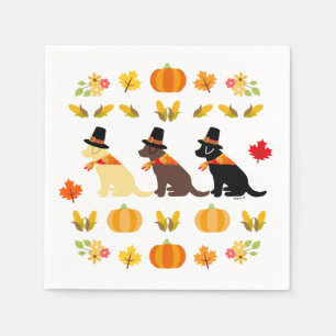 Happy Thanksgiving Labrador Silhouette White Napkin
