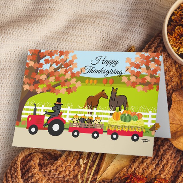 Happy Thanksgiving Labradors and Tractor Card (Happy Thanksgiving Labrador and Tractor Design Card for Black Labrador Owners.)