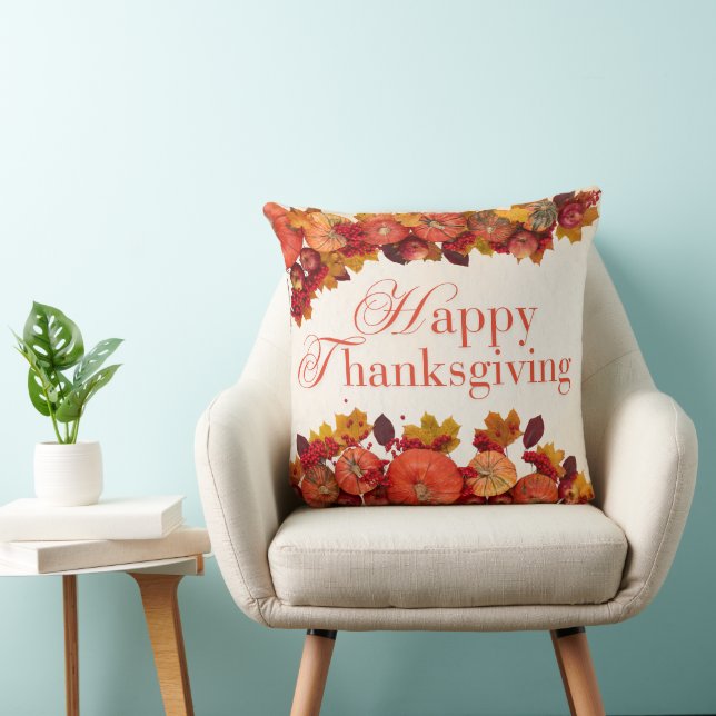 Happy Thanksgiving Large Throw Pillow (Chair)