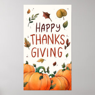 Happy Thanksgiving (Leaves and Pumpkins) Poster