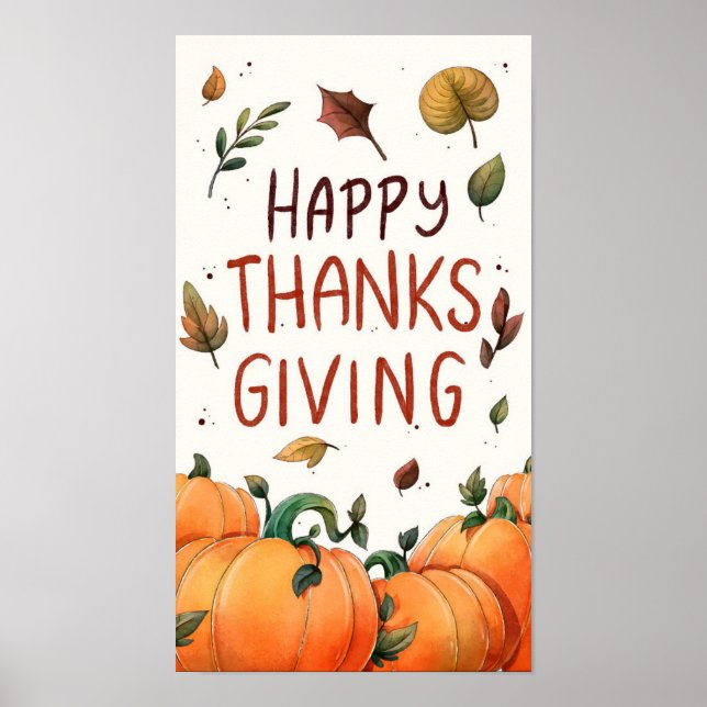 Happy Thanksgiving (Leaves and Pumpkins) Poster (Front)