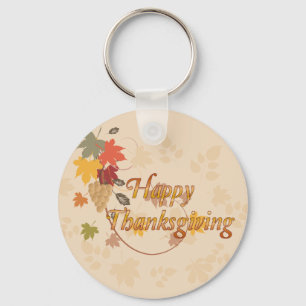 Happy Thanksgiving - Leaves, Grapes and Ribbons Keychain