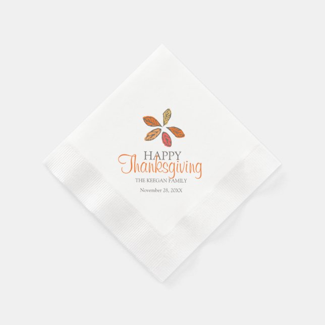 Happy thanksgiving leaves orange gray napkins (Corner)