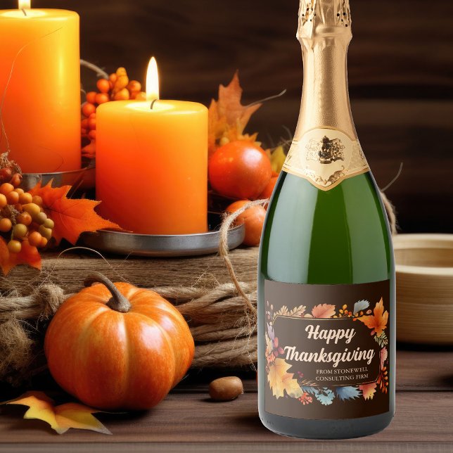 Happy Thanksgiving Leaves Party Champagne Label (Creator Uploaded)