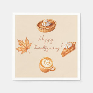 Happy Thanksgiving Leaves Pumpkin Pie Napkin