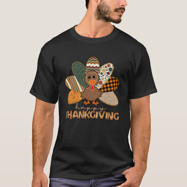 Happy Thanksgiving Leopard Print Fall Flannels Cos T-Shirt (Front)