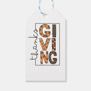 Happy Thanksgiving Leopard Print Rainbow Turkey Gift Tags