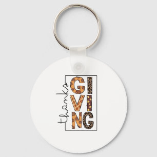 Happy Thanksgiving Leopard Print Rainbow Turkey Keychain