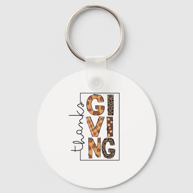 Happy Thanksgiving Leopard Print Rainbow Turkey  Keychain (Front)
