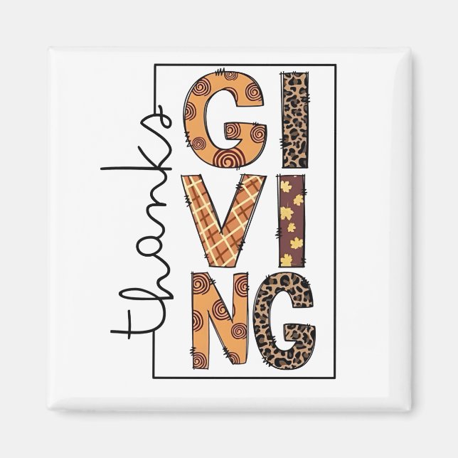 Happy Thanksgiving Leopard Print Rainbow Turkey  Magnet (Front)