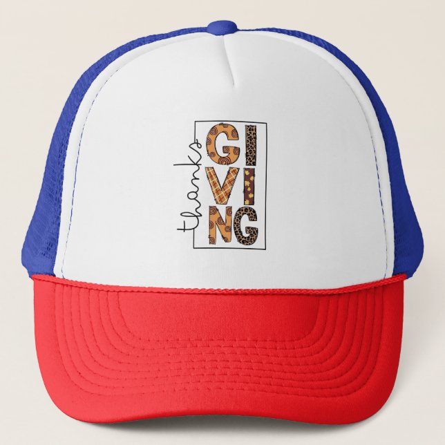 Happy Thanksgiving Leopard Print Rainbow Turkey  Trucker Hat (Front)