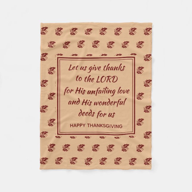 HAPPY THANKSGIVING Let's Give Thanks BEIGE Fleece Blanket (Front)