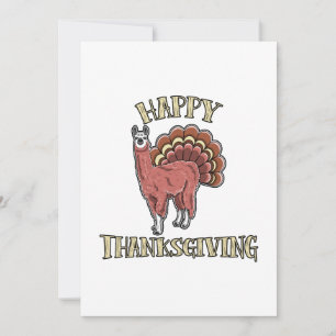 Happy Thanksgiving Llama Alpaca Turkey Fun Gift Holiday Card