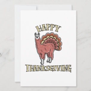 Happy Thanksgiving Llama Alpaca Turkey Fun Gift Holiday Card
