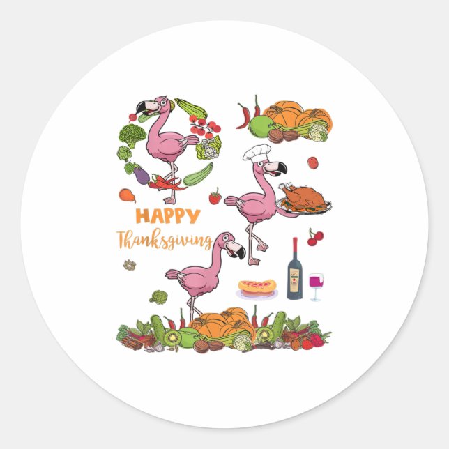 Happy Thanksgiving Lunch Lady Flamingo Lover Classic Round Sticker (Front)