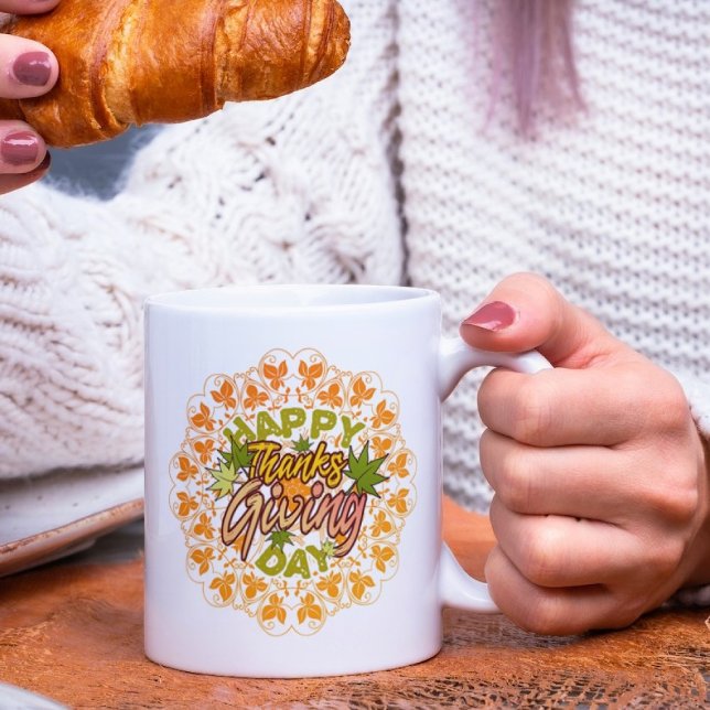  Happy Thanksgiving mandala orange MUG (Creator Uploaded)