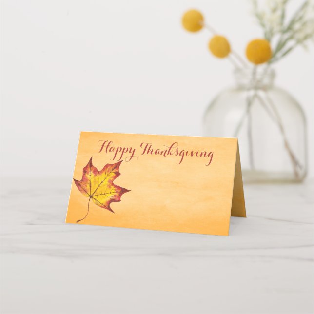 Happy Thanksgiving Message Fall Leaf Table Seating Place Card (Front)