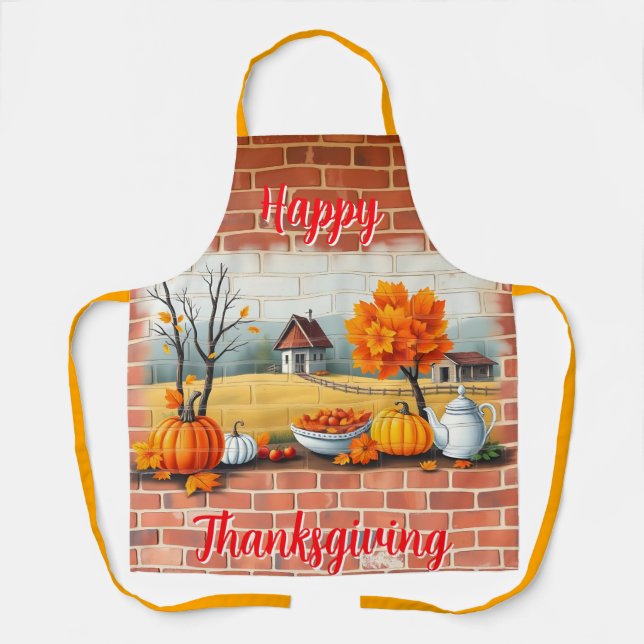 Happy Thanksgiving Modern Beautiful Fall Apron (Front)