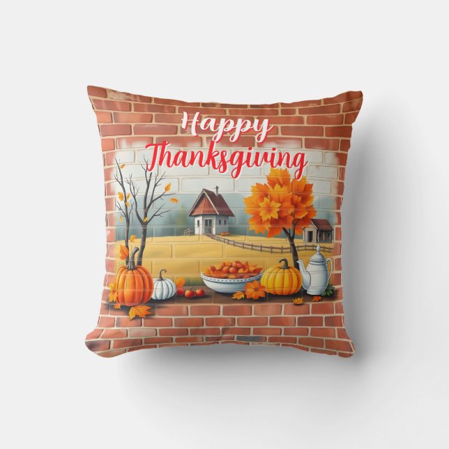 Happy Thanksgiving Modern Beautiful Fall Throw Pillow (Front)