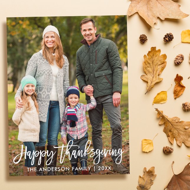 Happy Thanksgiving Modern Brush Script Photo Postcard (Customize to change your personalized text size or text style.)
