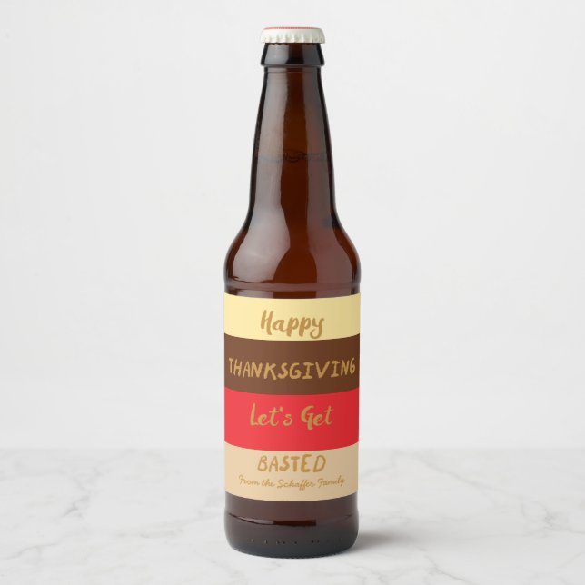 Happy Thanksgiving, Modern Colour Block Beer Bottle Label (Front)