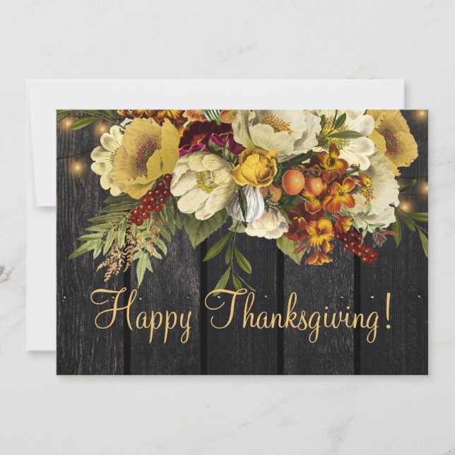 Happy Thanksgiving modern rustic wood Thanksgiving Holiday Card (Front)