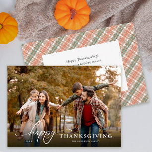 Happy Thanksgiving Modern Script Full Photo Holiday Card