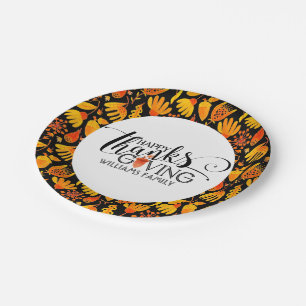 Happy Thanksgiving Modern Typography Paper Plate
